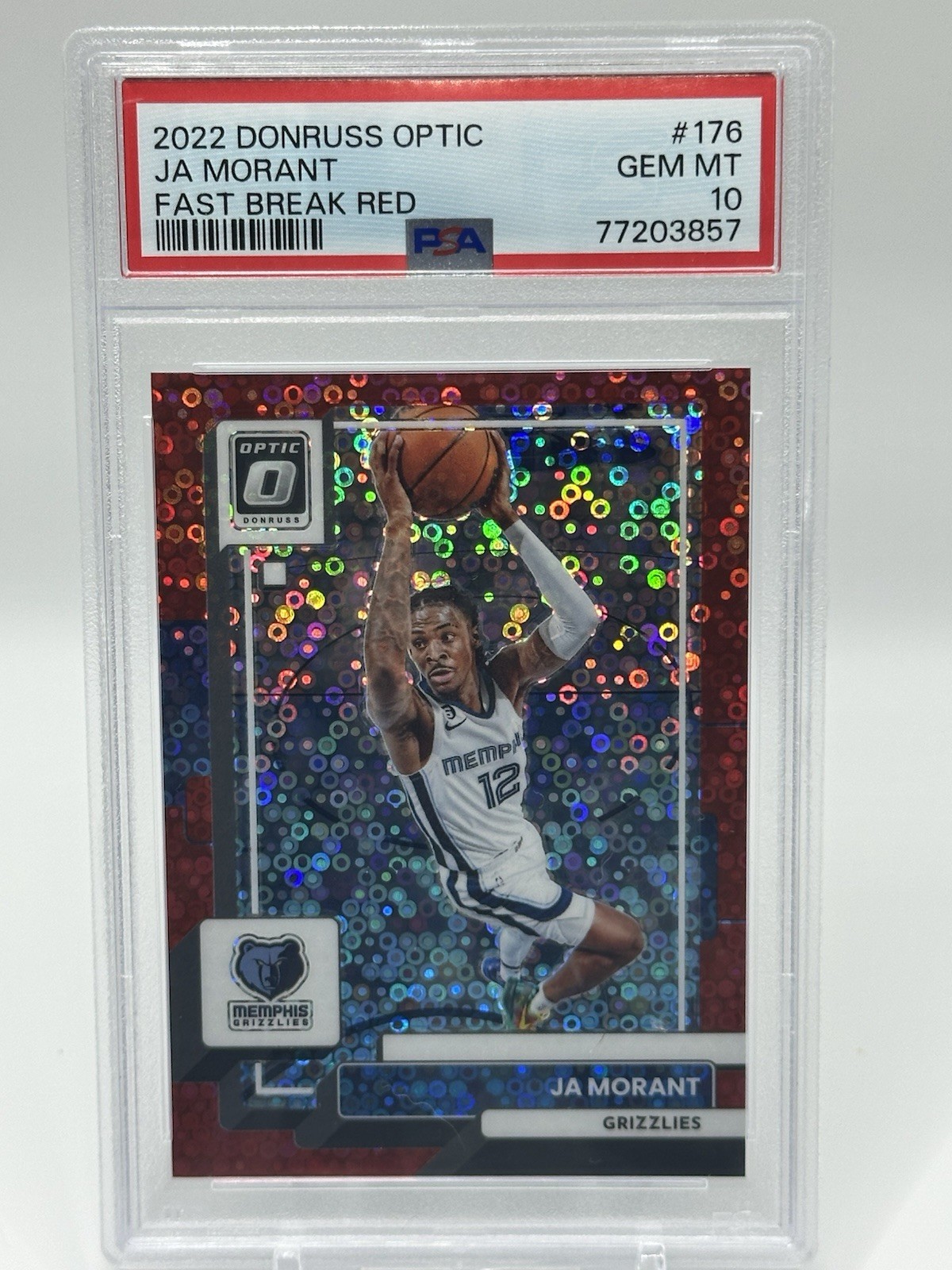 Ja Morant 2022 PANINI DONRUSS OPTIC FAST BREAK RED #176 /75 PSA 10
