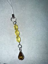 Yellow beaded cell phone charm with Yellow Silver Teardrop charm