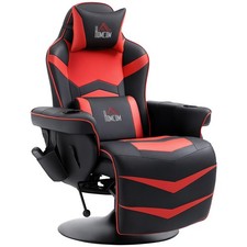 HOMCOM Sedia da Gaming Massaggiante e Reclinabile con Poggiapiedi Nero e Rosso