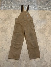 Vintage Made In USA Carhartt Canvas Duck Bib Overalls Double Knee Size 34x30