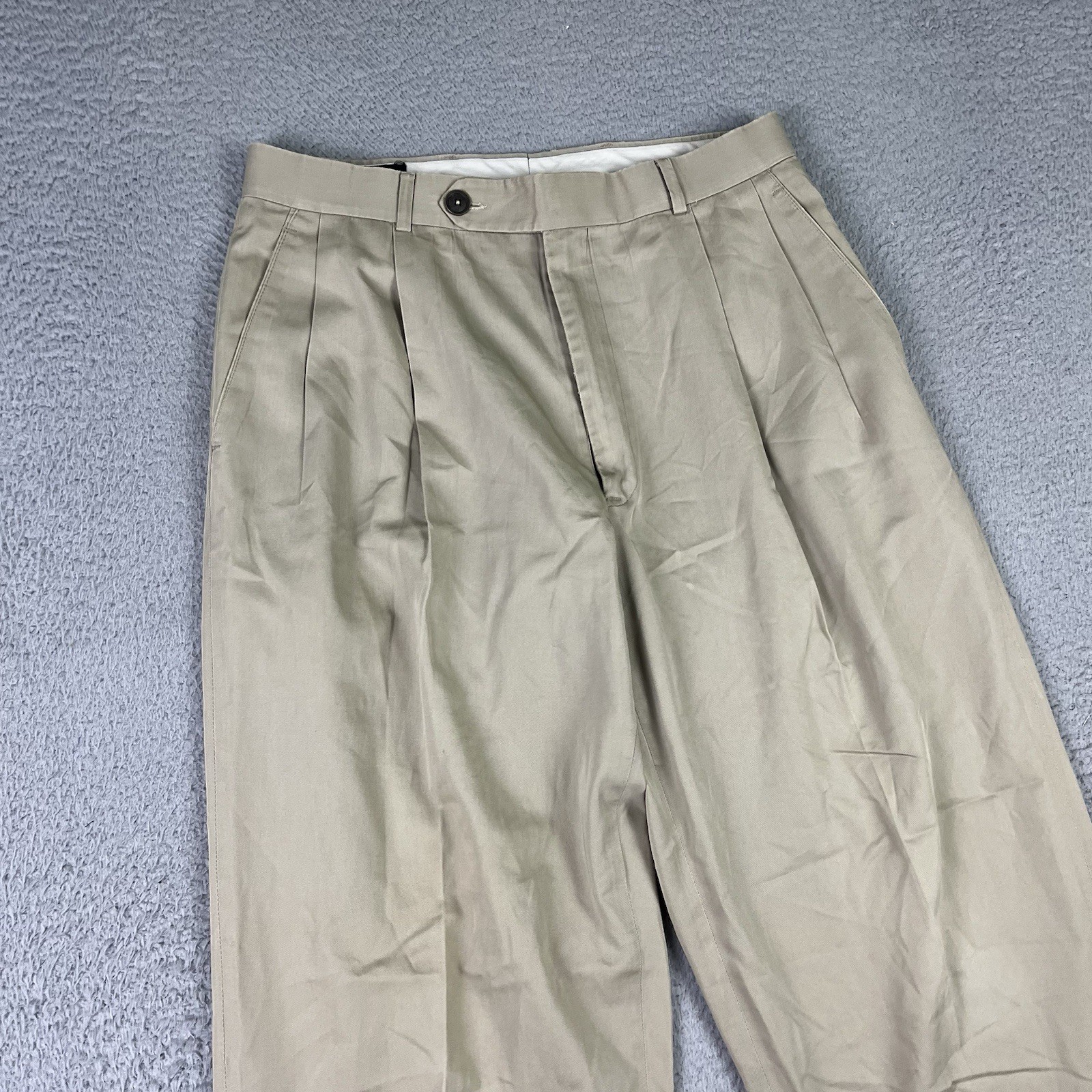 Vintage Brooks Brothers Trousers Men 29x28 Beige Pleated Cuffed Wool Made in USA thumbnail 3