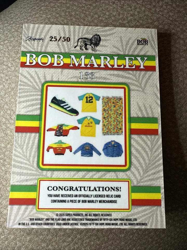 2025 Keepsake Bob Marley - Authentic Apparel Jumbo Red Relic /50 - Image 3 of 4