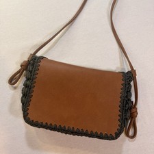 Universal Thread Black/Brown Straw Flap Knotted Crossbody Bag 7x10 Boho Festival