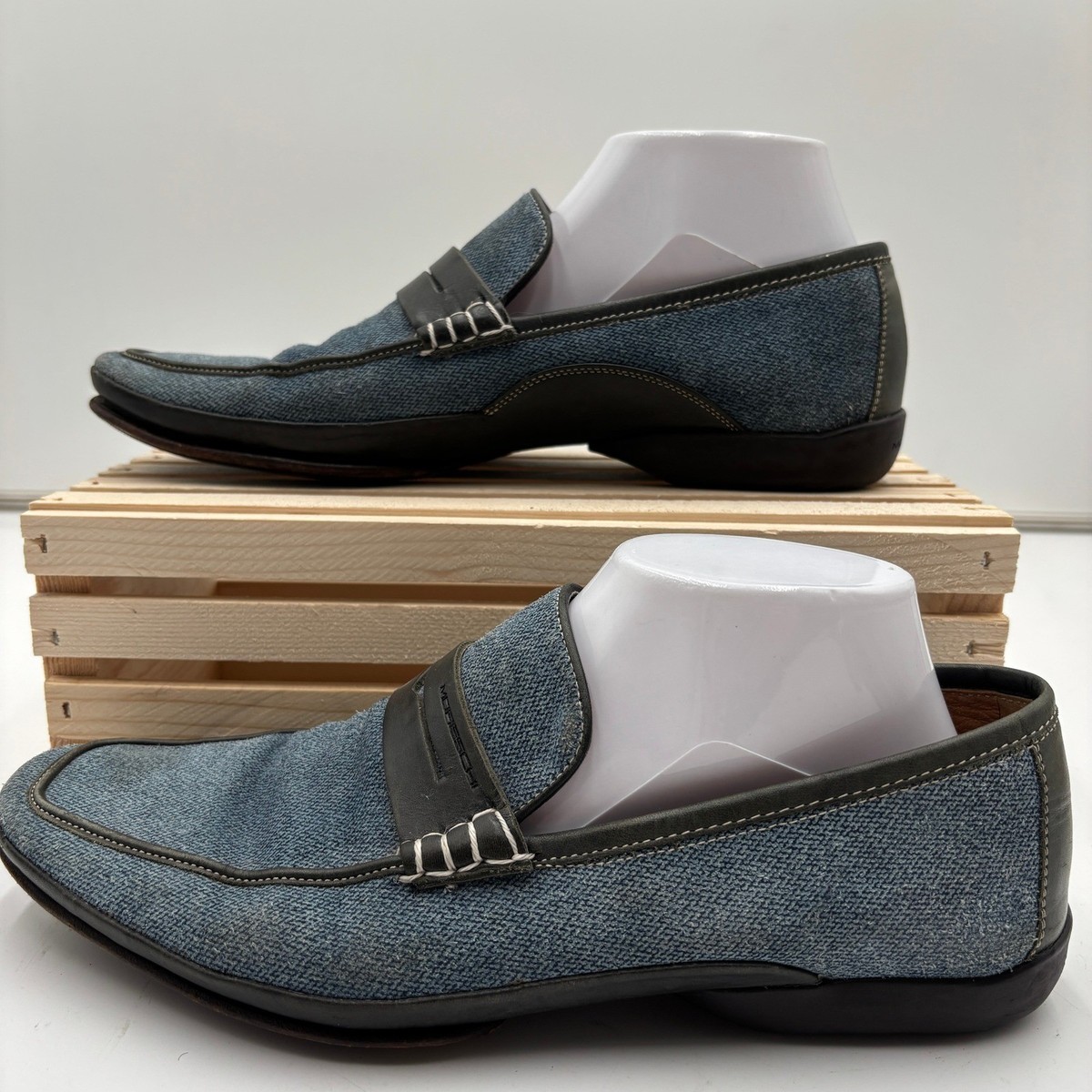 Moreschi Mens Blue Denim Leather Penny Loafers Made In Italy  display picture 2