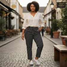 Tommy Hilfiger Womens Size 16 Navy White Striped Stretch Slim Leg Crop Pants