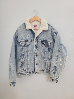 Vintage Levi s Sherpa Lined Acid Wash Denim Trucker Jacket Made In USA Large