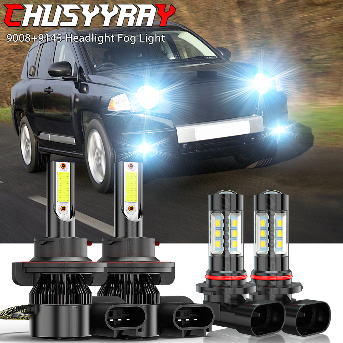 For Jeep Compass 2007 2008 2009 LED Headlight Hi/Low+Fog Light
