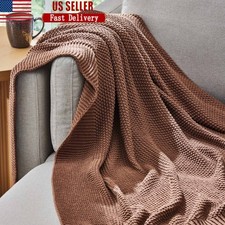 Cream Cotton Blend Chunky Knit Throw Soft Plush Reversible Cozy Blanket Gift New