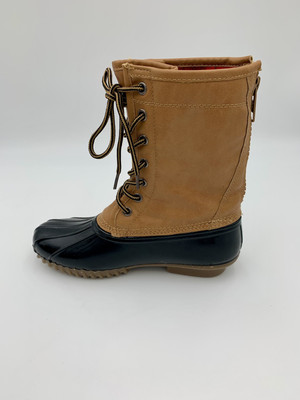 Madden Girl FLURRY Duck Rain Boots Natural Tan & Black Lace Up Women Sz 6.5 Cute