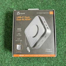 J5create, USB-C Dual 4K HDMI Docking Station, 15W Wireless Charging,