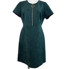 Calvin Klein dress green knee length faux suede A-line size 12