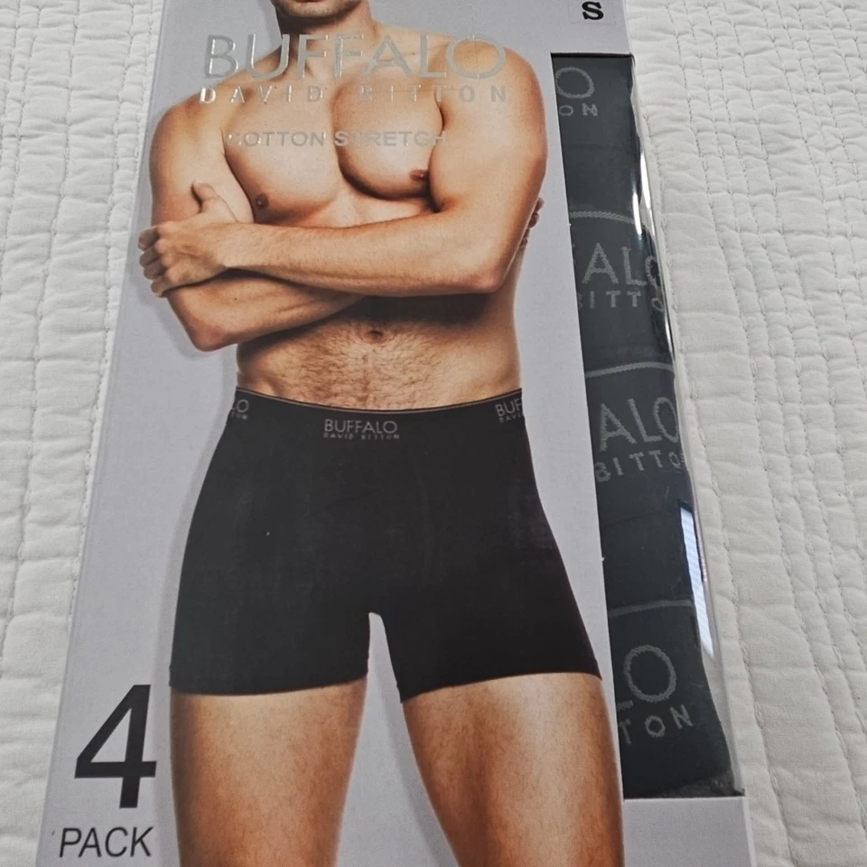 Paquete de 4 calzoncillos boxer Buffalo David Bitton para hombre S (28-30) gris negro nuevos en caja elásticos Foto 3 de 4