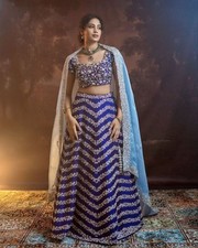 Exclusive Look Chinnon Silk Blue Color Lehenga Choli And Dupatta For Ethnic Wear