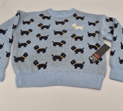 NWT Stranger Things Erica Sinclair Blue Scottie Dog Sweater Womens Size M 8-10