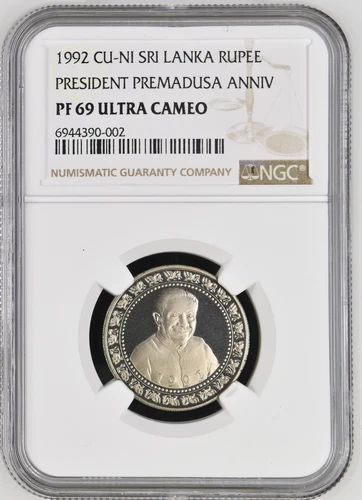 Sri Lanka 1 Rupee 1992 NGC PF69 ULTRA CAMEO TOP POP