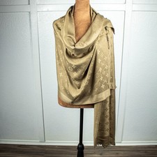 Louis Vuitton Monogram Gold Scarf Shawl Silk Wool Blend LV Luxury