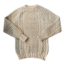 Vintage Homes of Donegal Irish Wool Fisherman Sweater Handloomed Aran Cream