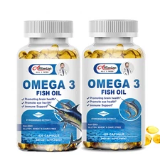 2x Omega 3 Fish Oil Capsules 3X Strength 3600MG EPA & DHA, Highest Potency