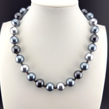 Gray Glass Bead Faux Pearl Necklace Large Lus...