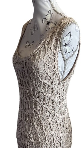 Beige Crochet uk 12 Gina Bacconi Sleeveless Dress with Bolero - #03 - Picture 3 of 14