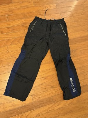 VINTAGE Nike Track Pants Mens L Black Blue Baggy Gray Tag Logo Y2K