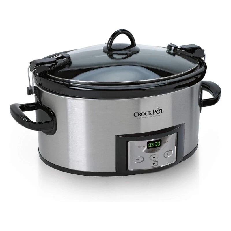 6 Quart Cook & Carry Slow Cooker Programmable Stainless Steel W/ Digital Timer