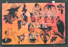 RARE old copy 1930s antique paul rogers pinup vulture luck SC tattoo flash 10x15