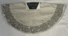 Christmas Tree Skirt NWT 22” Table Top Beaded Jeweled Max Studio Silver Gray