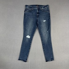 Express Jeans Womens 10 Blue Mid Rise Skinny Stretch Distressed Denim Cotton