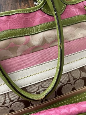 Coach Bleecker Tote Bag Pink and Green Stripes F14726 Good for