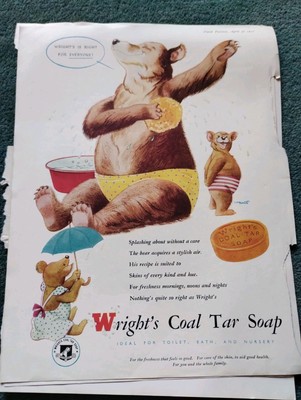 Sk166 Ephemera 1951 Reklame Bear Washing Wrights Kohlenteer Seife