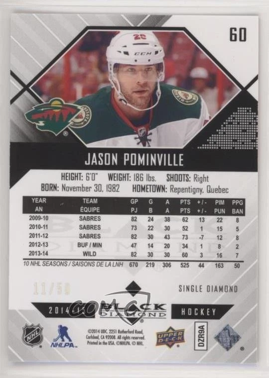 2014-15 Upper Deck Black Diamond Star Rubies /50 Jason Pominville #60 - Image 2 of 2
