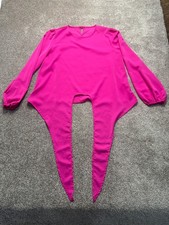 Womens Pink Long Sleeve Bodysuit XL 100 Polyester High Cut Back Keyhole