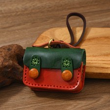 Handmade Stitched Cowhide Mini Storage Pouch Keyring Fashion Bag Hanging Charm