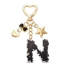Cute Initial Letter Keychain, Letter-N Keychains for Women Girls Bling Black