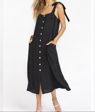 Show Me Your MuMu Lucas Black Midi Dress Tie Straps Pockets SZ Large EUC