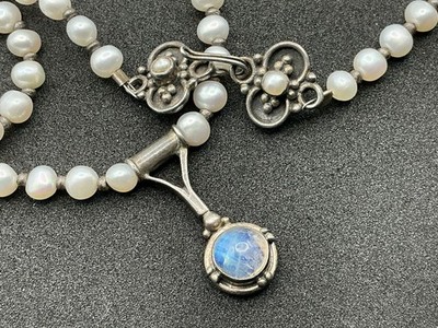 Sterling Silver 925 Pearl Moonstone Pendant Necklace 15'' Doug Paulus India