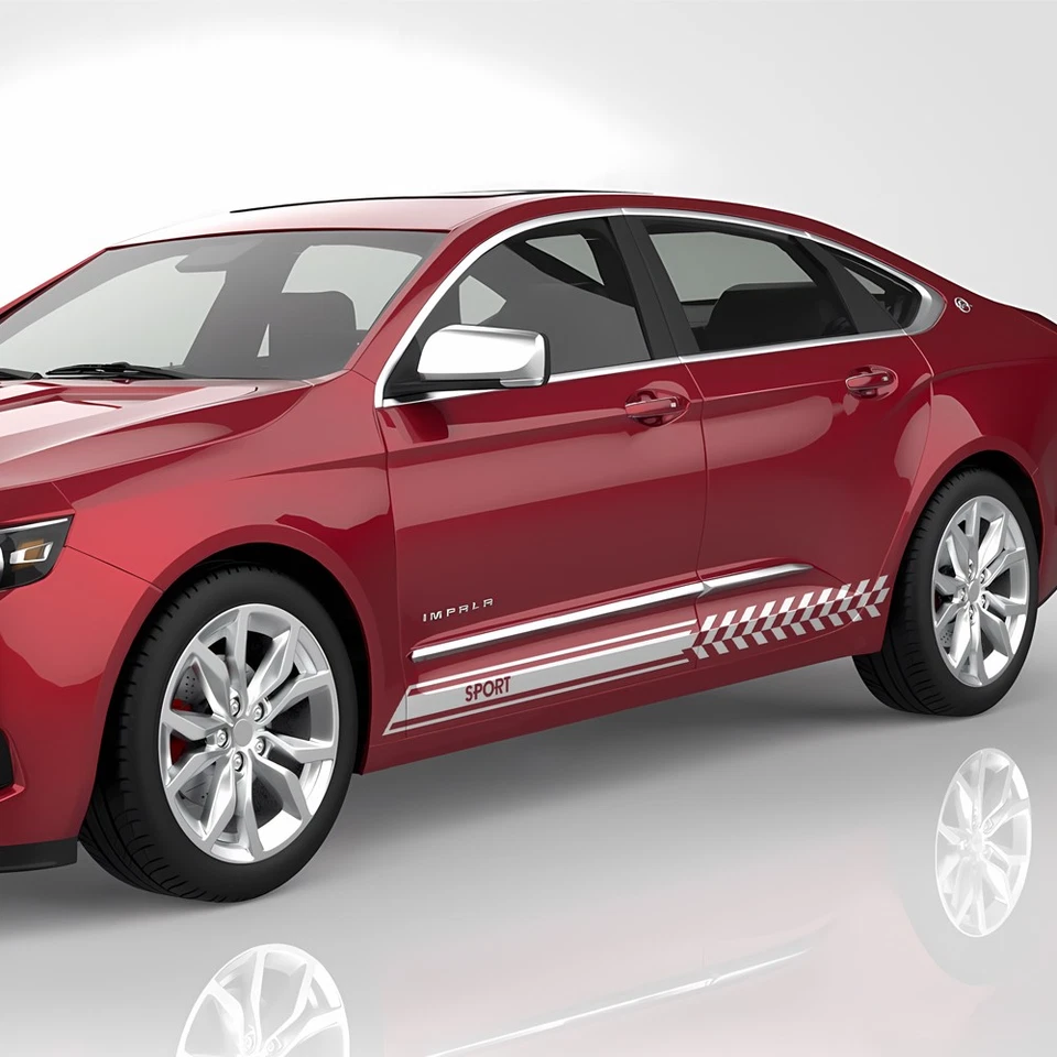 Gráficos deportivos a cuadros con rayas laterales de carreras para Chevrolet Impala 2014-2020 Foto 2 de 4
