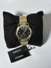 Citizen Woman s Eco-Drive FE7092-50E Gold Tone Black Dial New Condition