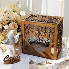 Rustic Wooden Wedding Card Box with Acrylic Window, Gift Card Box for Party
