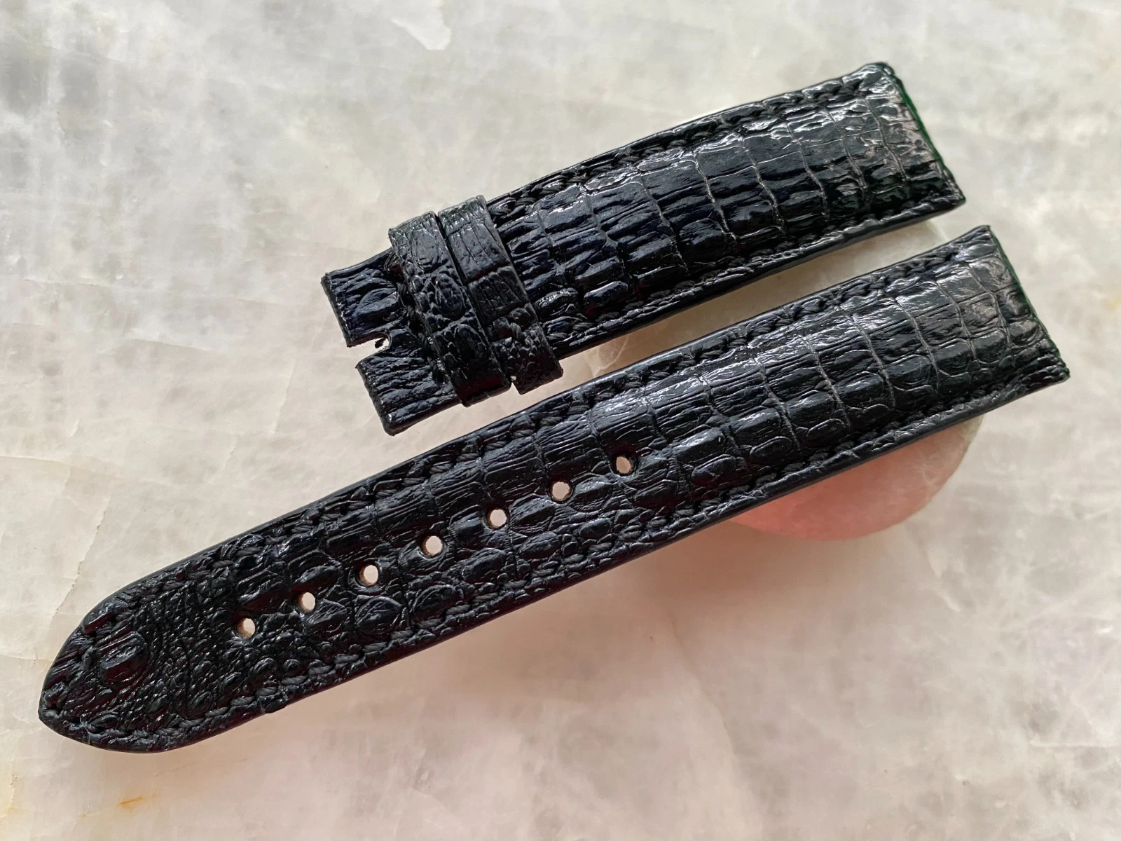 20mm/18mm Black Alligator Crocodile Print Leather Watch Strap Band