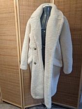 Mango Teddy Borg Coat Womens L Cream Faux Shearling Long Winter Jacket