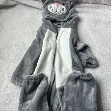Unisex Gray/White Hooded One-Piece Animal Costume Plush Jumpsuit Outfit