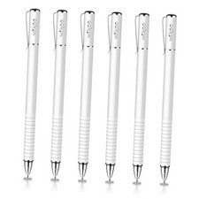 6 Pack Stylus Pens for Touch Screens- Disc Fiber Tip 2 in 1 High 6 White