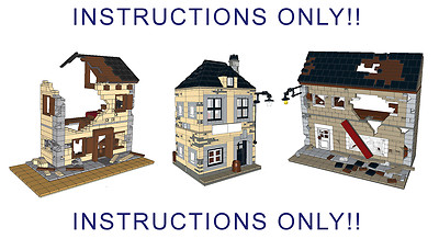 INSTRUCTIONS ONLY Includes part list Lego Custom WWII WW2 3 Big Buildings