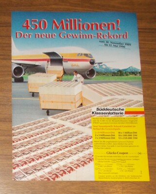 Seltene Werbung SKL - 450 Millionen! Gewinn-Rekord - Airbus 1000 DM Scheine 1989