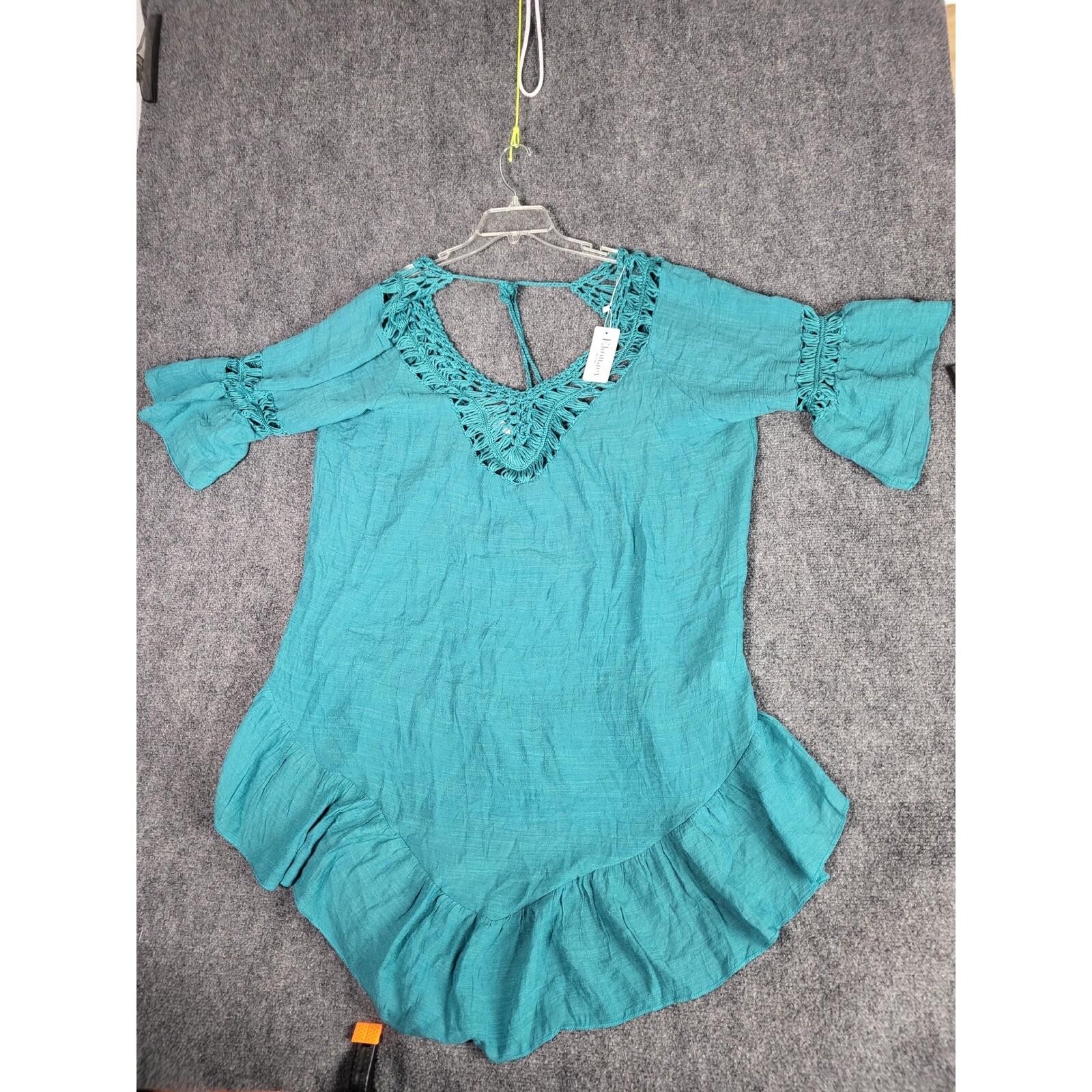 Ekouaer Crochet Trim Ruffle Hem Swim Cover-Up Tunic for Women Size XL Beach Travel  