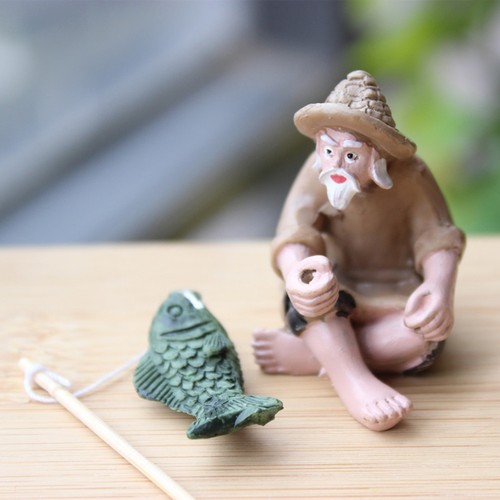 Fishing Man Statue Delicate Detail Decorative Jiang Taigong Fishing