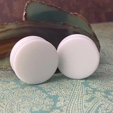 White Glass Double Flare Plugs (PG-586) gauges PICK YOUR SIZE