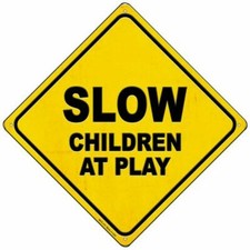 SLOW Children At Play 8'' Metal Sign yellow caution crossing traffic aluminum